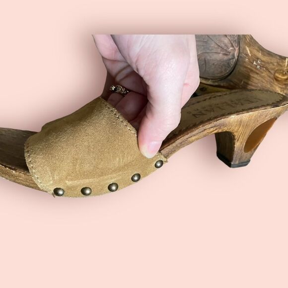 Italian Shoemakers Wooden Heel Leather Sandal Made In Italy Size 7.5 - Picture 4 of 6